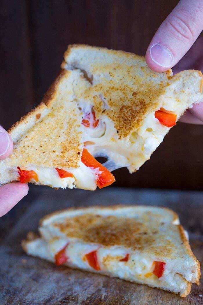 Close up of Red Pepper & Feta Grilled Cheese Sandwich 