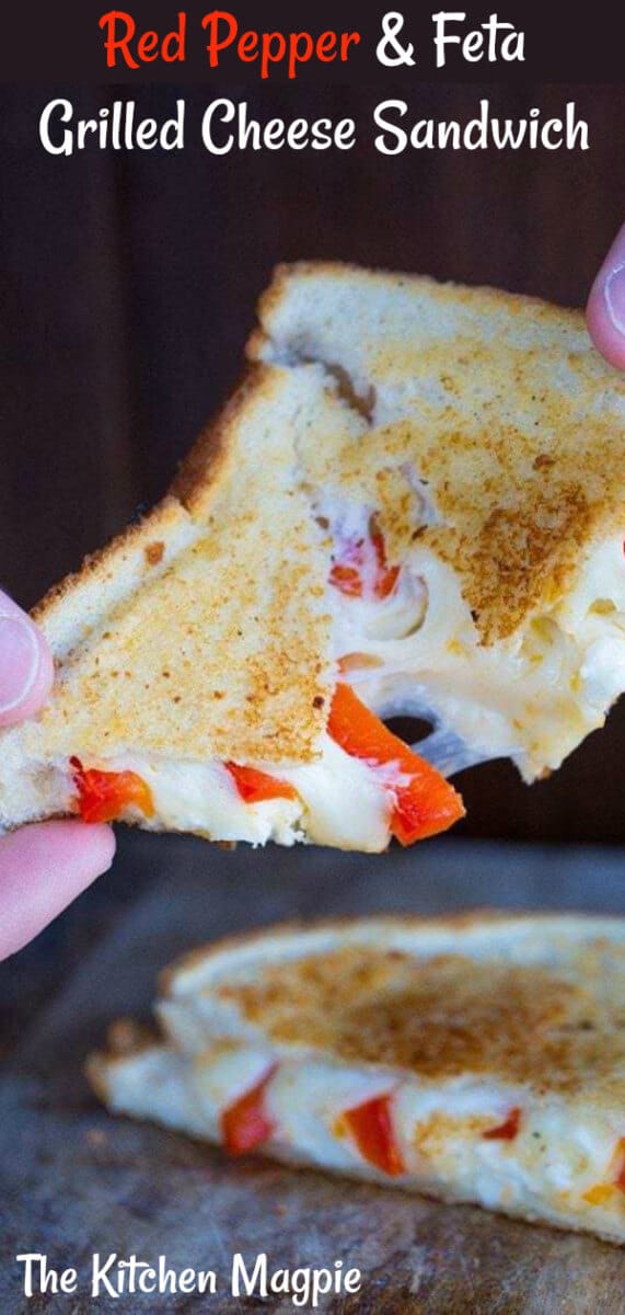 Red Pepper & Feta Grilled Cheese Sandwich, a great way to spice up your grilled cheese! #sandwich #grilledcheese #recipe #redpeppers