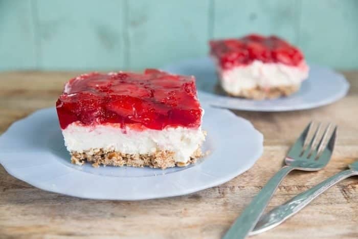 a slice of Strawberry Pretzel Salad ready to enjoy!