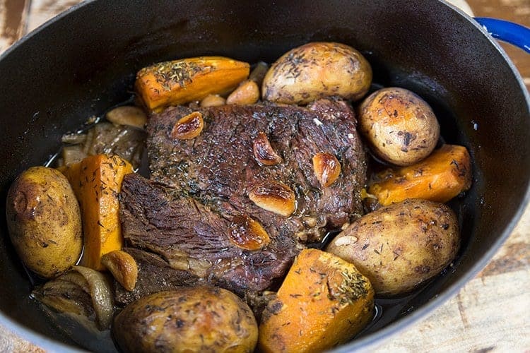 3 lb Chuck Pot Roast Enamel Coated Cast Iron Dutch Oven in Ninja Air Frying  Oven or any oven 