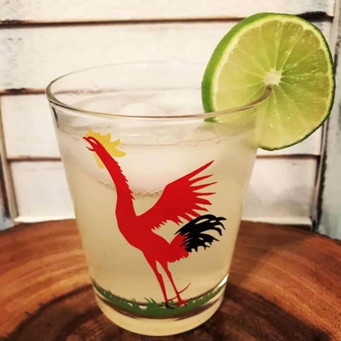 a glass of Gin Swizzle garnish with a slice of lime