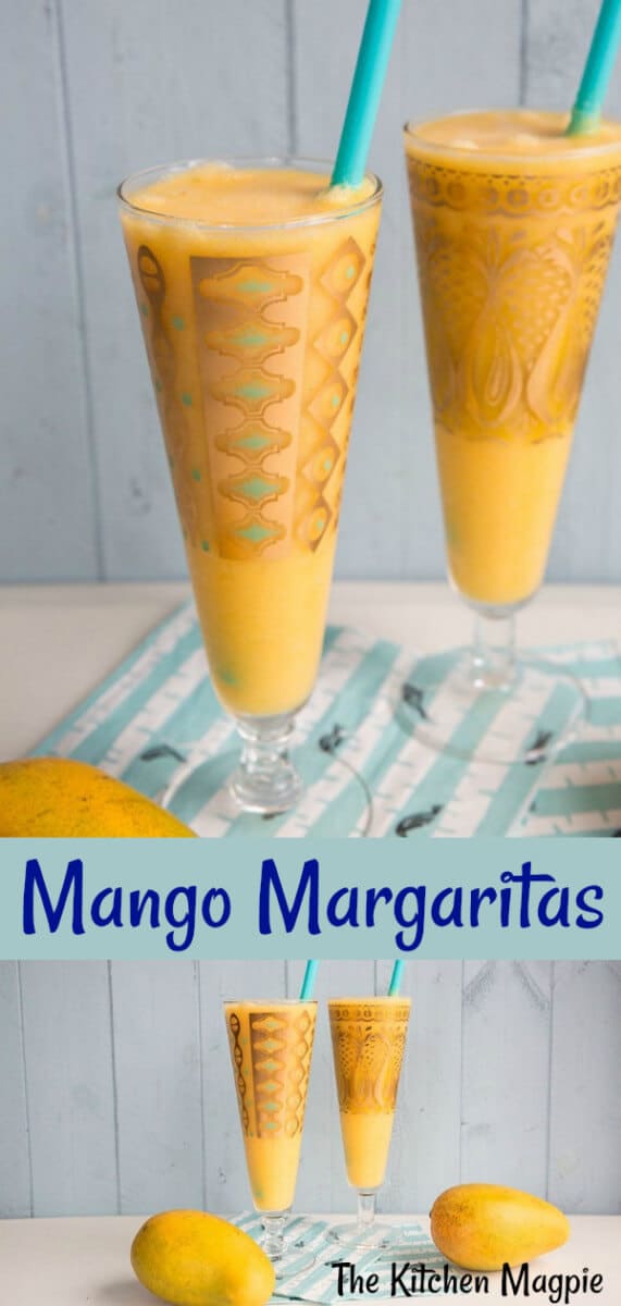 This Pineapple Mango margarita features frozen fruit to give you a nice cool drink to enjoy on the deck during summer or at the next BBQ. #margarita #mango #cocktail #tequila