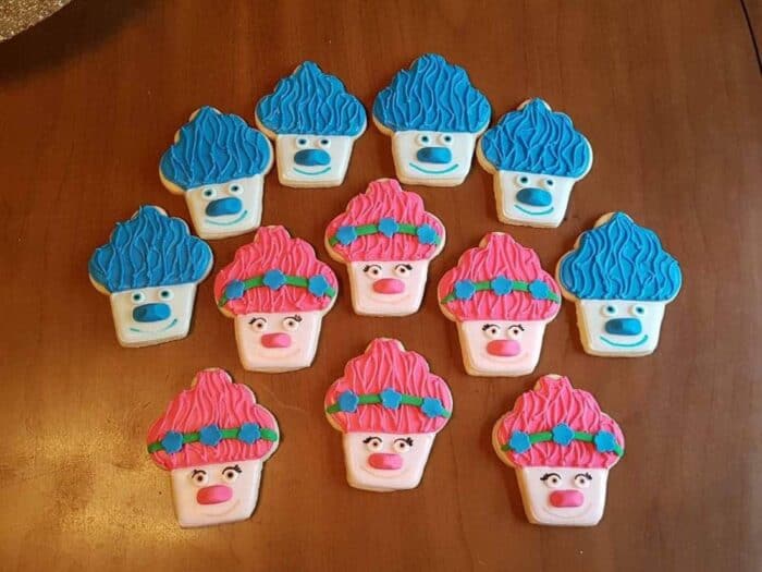 rolled sugar cookies that looks like the popular Trolls character