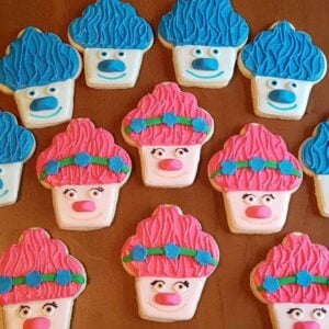 rolled sugar cookies that looks like the popular Trolls character