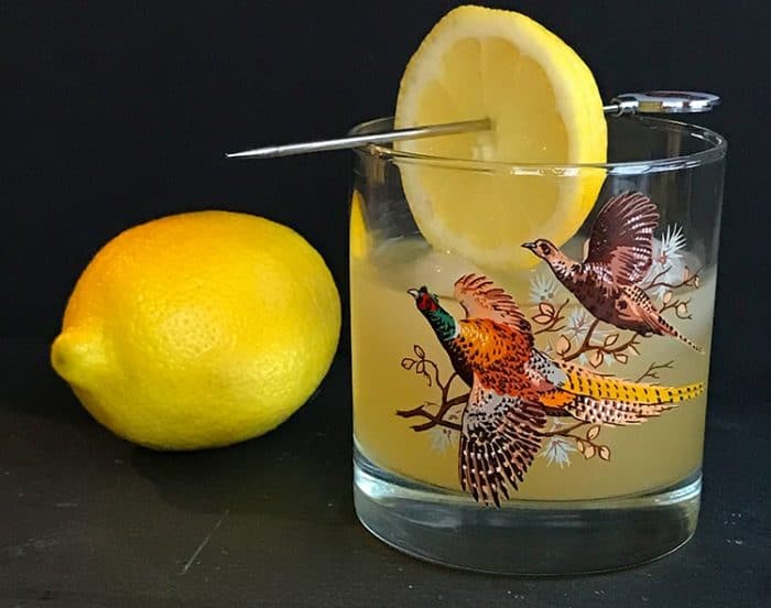 Boating Punch Cocktail in a vintage glass garnish with a slice of lemon