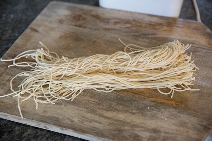 Freshly made pasta in the table for Spaghetti Aglio E Olio