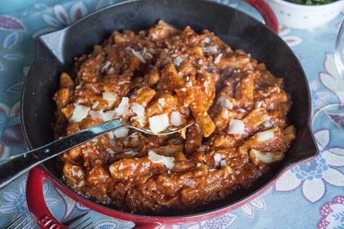 Penne with Vodka Sauce & Italian Sausage in a Red Skillet