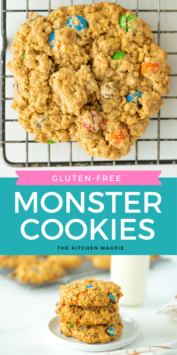 How to make the BEST soft-baked Monster Cookies using the original recipe - plus my secret ingredient that helps keep these monster cookies from falling apart! #glutenfree #monstercookies #dessert