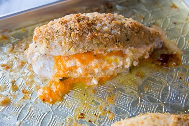 Stuffed Chicken Breast with cheddar and cream cheese in the center