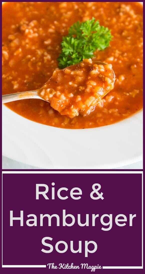 This Simple Tomato & Rice Hamburger Soup maybe be almost too easy to make, but you can't tell from the fabulous flavour! It also happens to be totally gluten free, as long as you check all of your sauces! #recipe #soup #hamburger 