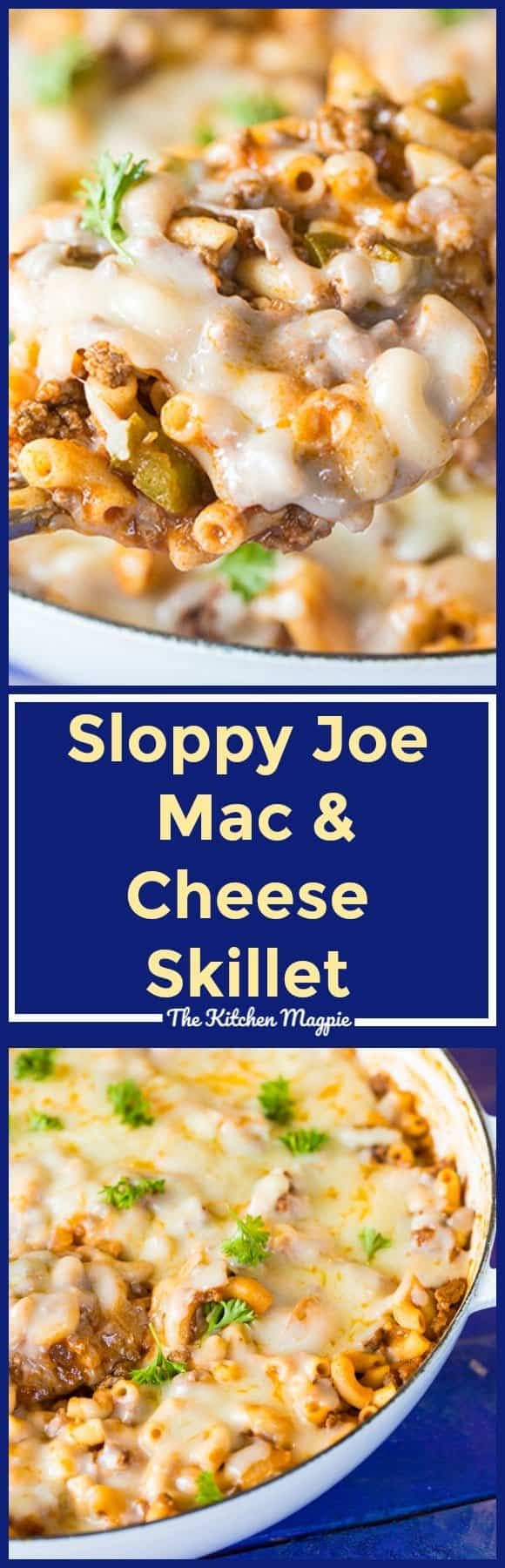 This Sloppy Joe Mac & Cheese Skillet combines TWO of your favourite comfort foods in one fast & easy skillet dinner! Forget the sloppy joe buns, mac & cheese is where it's at! Recipe from @kitchenmagpie #dinner #easyrecipe #recipe #sloppyjoes #pasta #macaroni #cheese