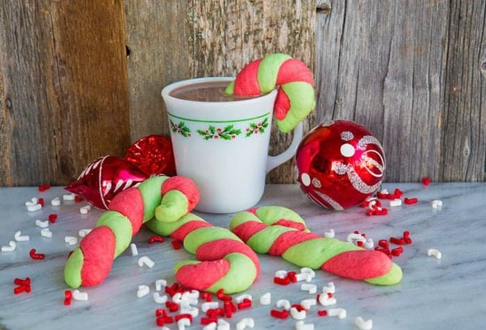 Christmas Candy Cane Cookies with Christmas ornaments