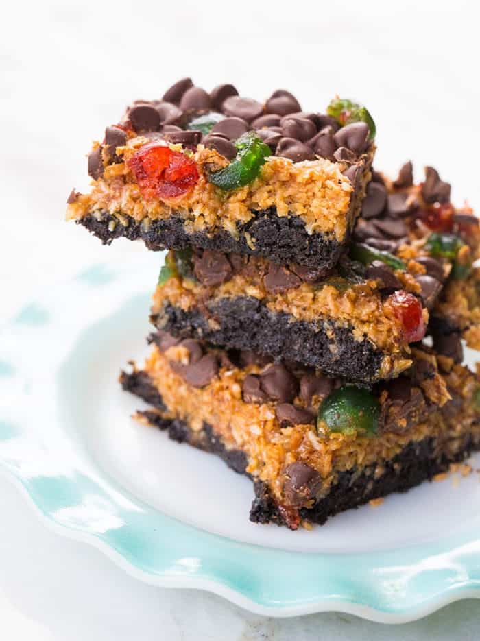 stack of Christmas Magic Cookie Bars slices