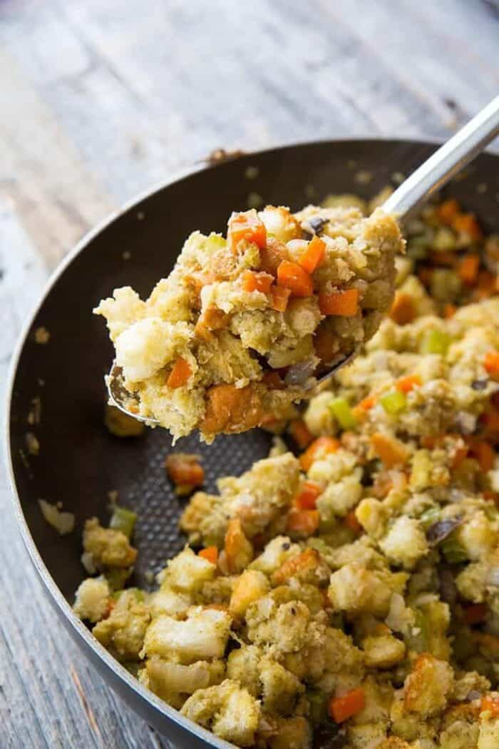 stove top stuffing in a large skillet ready to be enjoy!