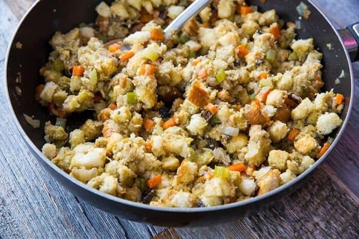 Mom's Homemade Stove Top Stuffing in a large skillet