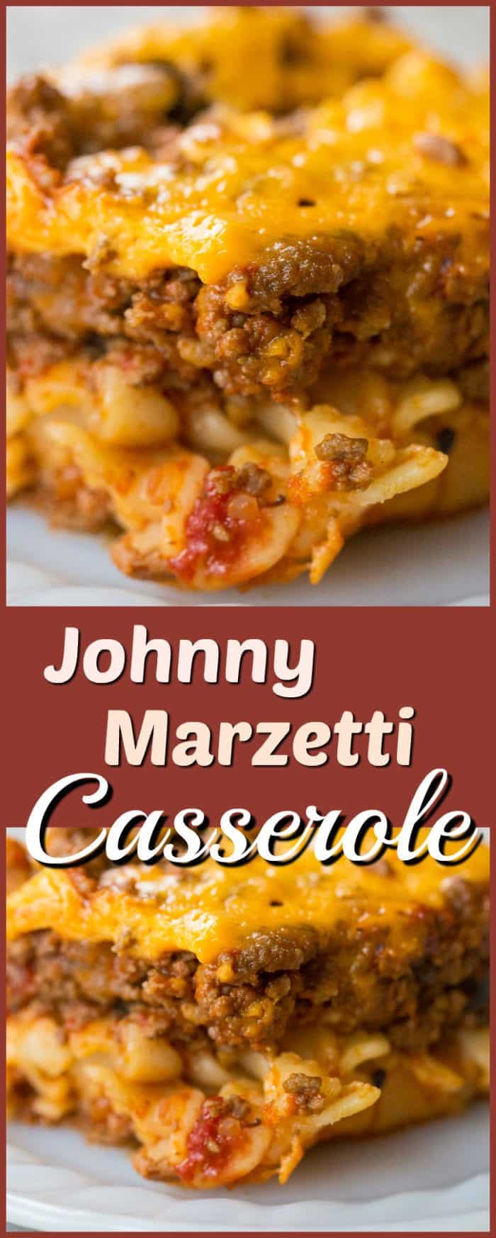 Johnny Marzetti Casserole (a delicious ground beef recipe) is a classic Midwest dish that is the perfect comfort food! Recipe from @kitchenmagpie. #recipe #casserole #beef #noodles #cheese #baked #dinner #supper #family #meals 