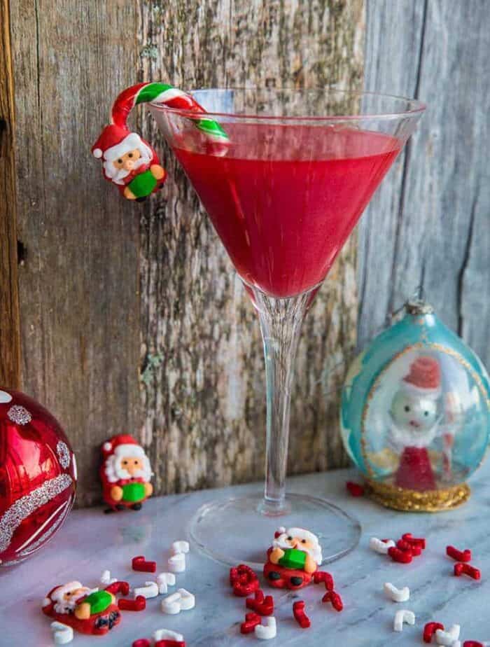 Santa Baby Cocktail with Santa and candy cane decoration