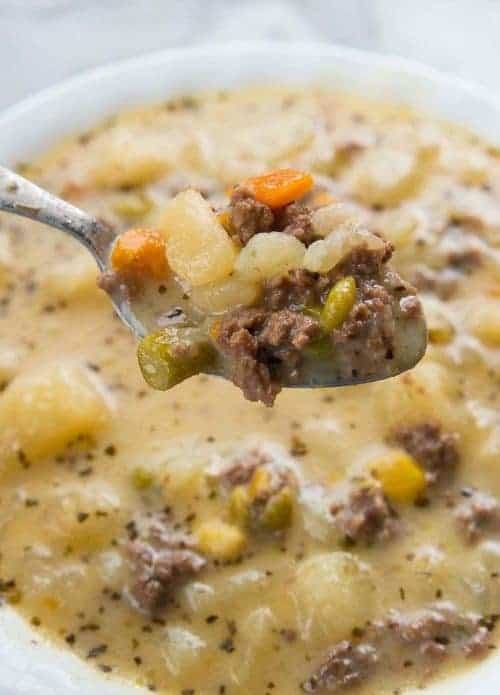 Creamy Potato & Hamburger Soup - The Kitchen Magpie