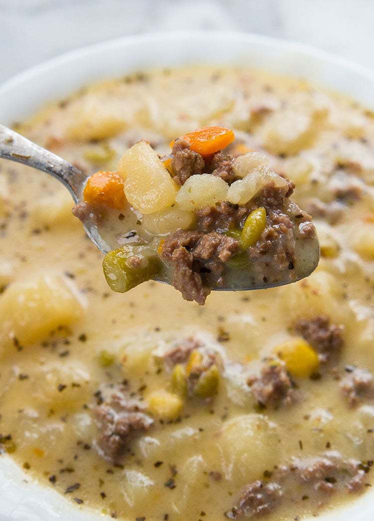 a bowl of Creamy Potato and Hamburger Soup