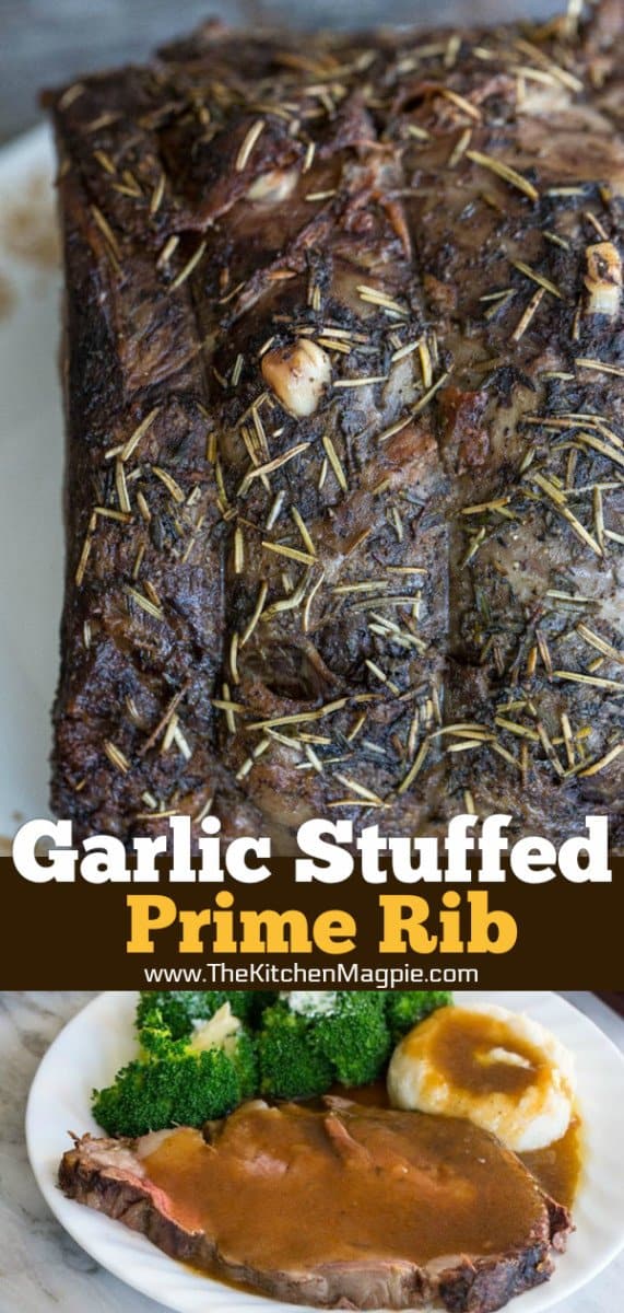 How to make an amazing Herb & Garlic Stuffed Prime Rib Roast! Recipe from @kitchenmagpie #roastbeef #primerib #howto #recipe #christmas Holidays #beef