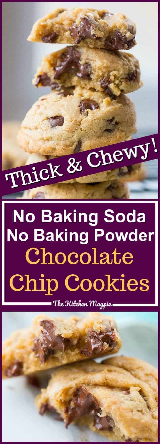How to make delicious chocolate chip cookies recipe without baking soda or baking powder! This recipe will ensure that you have amazing cookies - without baking powder or soda! Recipe from @kitchenmagpie 