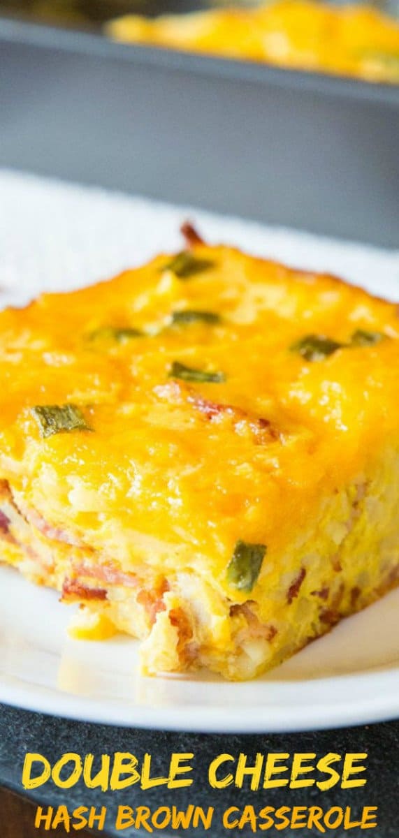 Double Cheese Overnight Breakfast Hash brown Casserole! Make it the night before and bake it up for the family for breakfast! #breakfast #recipe #hashbrown #casserole #makeahead 