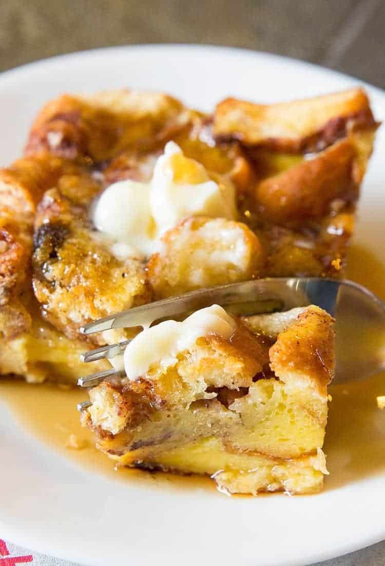 Close up of Leftover Cinnamon Rolls French Toast Casserole