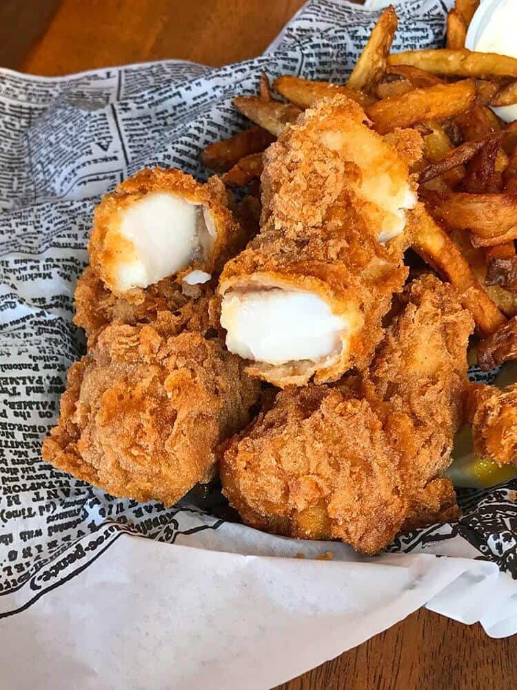 close up of rockfish fish & chips