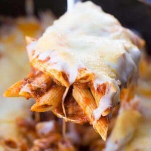 Slow Cooker Baked Ziti with mozza and Parmesan cheese