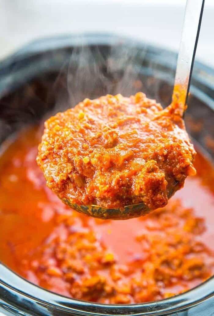 close up Slow Cooker Bolognese Sauce