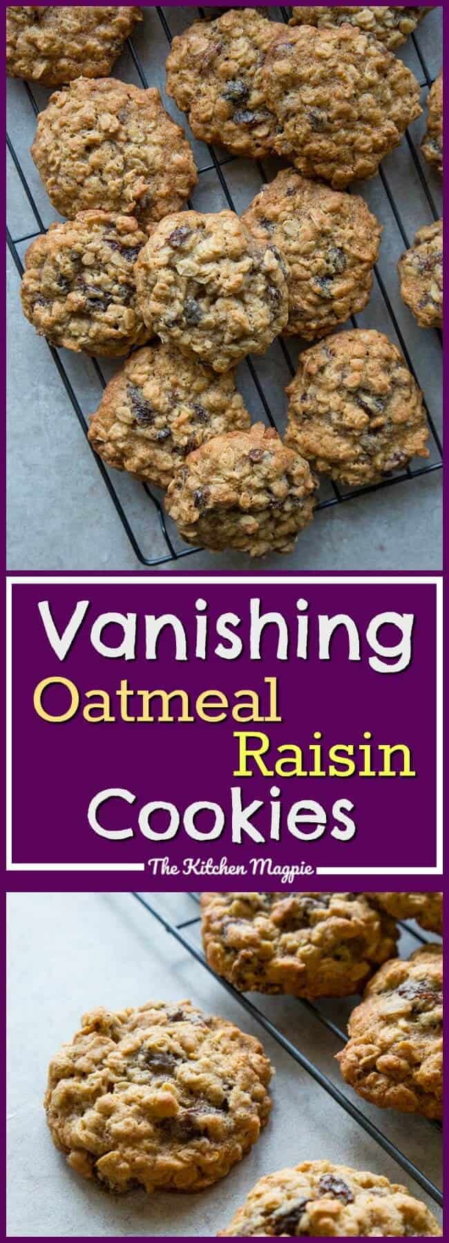  Vanishing Oatmeal Raisin Cookies -Right Off the Quaker Oatmeal Package! These are the BEST oatmeal cookies ever! #cookies #recipe #oatmeal #raisin 