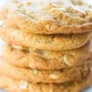 close up stack of Macadamia Nut Cookies