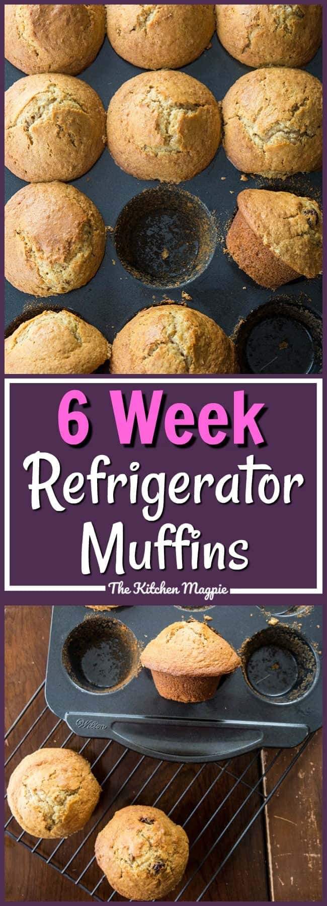  Six Week Raisin Bran Refrigerator Muffins from @kitchenmagpie. My mom kept this batter in a huge lidded Tupperware bowl or ice cream pail in the fridge! Who else's mom had this in the fridge when they were kids? #recipe #branmuffins #muffins #breakfast #family 