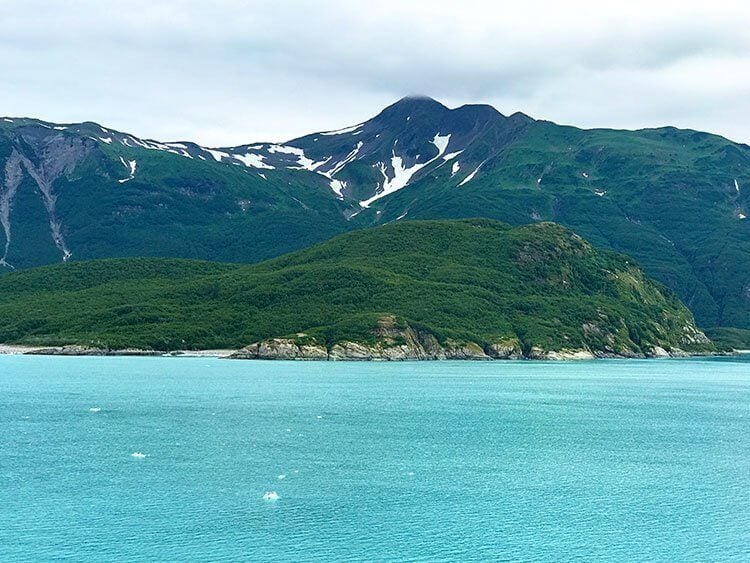 View during an Alaskan cruise - lake and mountain with glacier