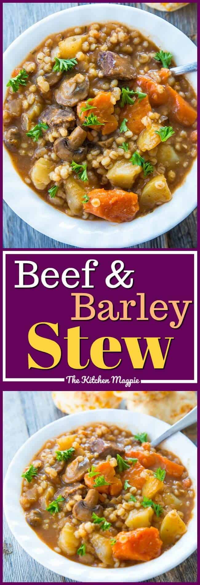 Hearty and delicious beef and barley stew, perfect for a comforting dinner at the end of the day. Make it in your Instant Pot or your slow cooker. #instantpot #slowcooker #stew #soups #recipes