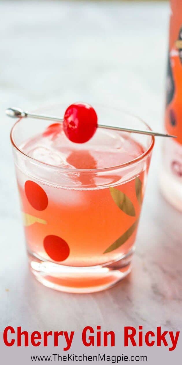 A sweet variation on the traditional Gin Rickey, this Cherry Gin Rickey cocktail takes the classic gin cocktail to the next level! #cocktail #gin #ginrickey