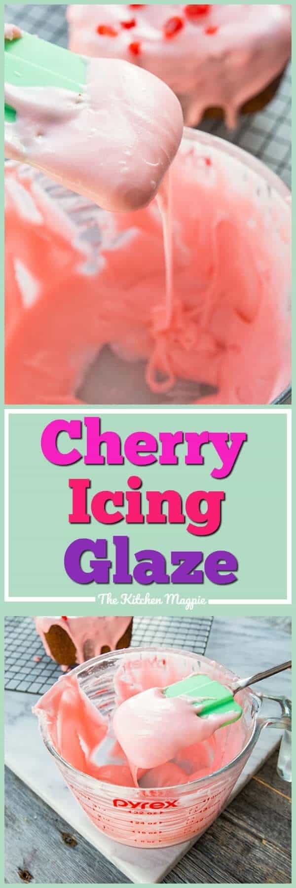 This decadent but easy cherry icing glaze is perfect for muffins, cakes, loaf cakes and more! #icing #cherry #cake #recipe #dessert