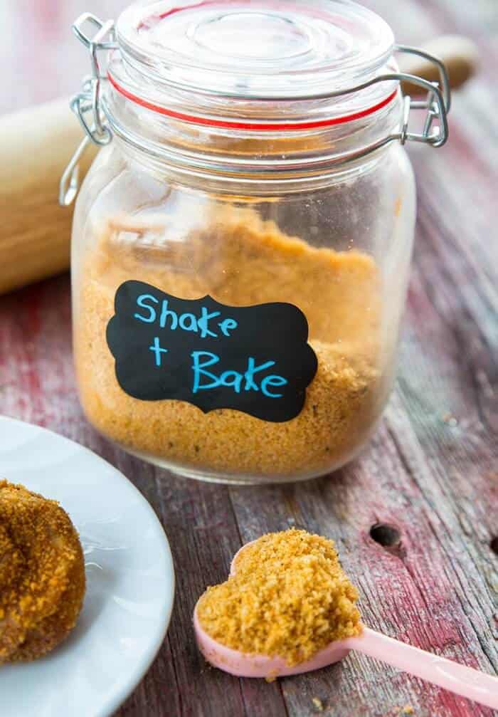 Close up of a Jar of Homemade Shake & Bake Mix