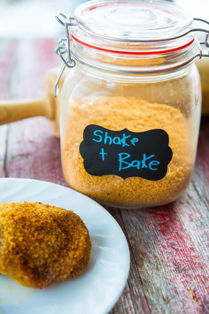 Close up of a Jar of Homemade Shake & Bake Mix