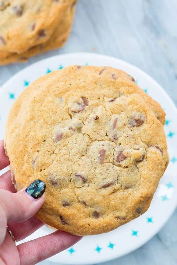  Close up piece of Mrs Fields Blue Ribbon Chocolate Chip Cookies 