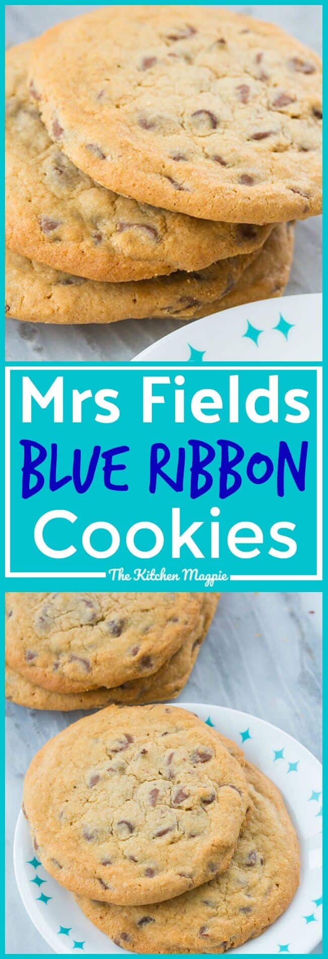 The secret to these Mrs Fields Blue Ribbon Chocolate Chip Cookies is the dark brown sugar! This recipe is the original Blue Ribbon cookies! #cookies #chocolate #desserts #chocolatechipcookies 