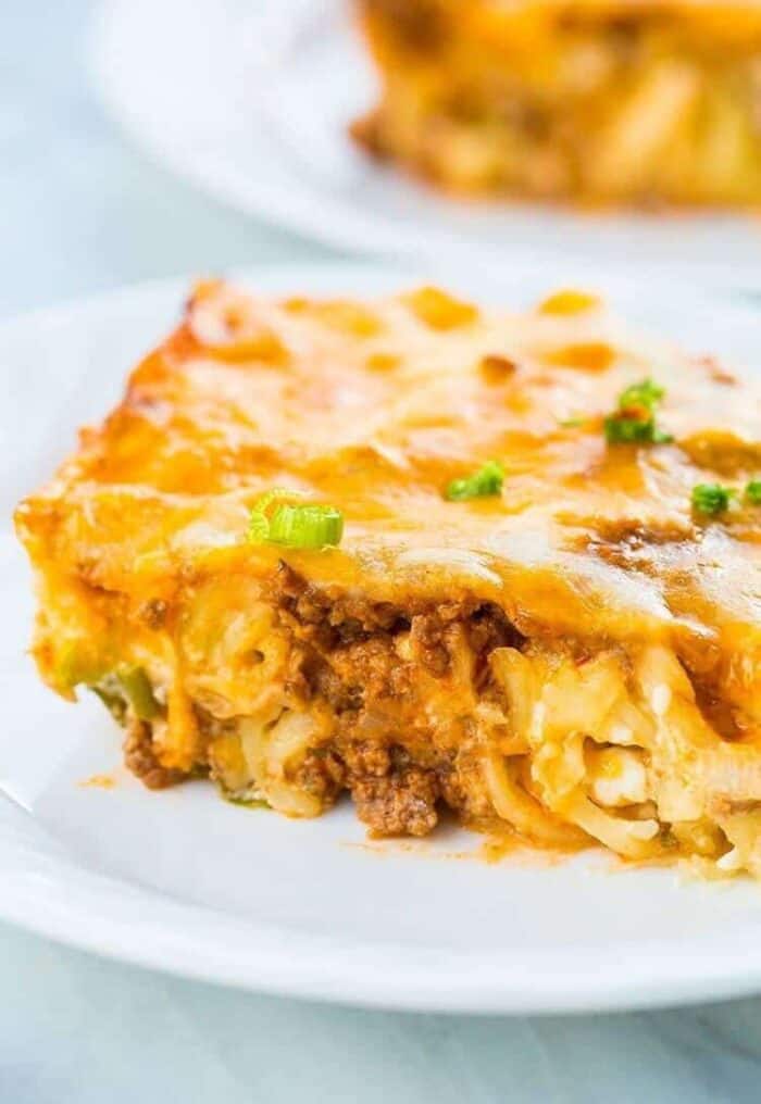 plates with Sour Cream Ground Beef Casserole