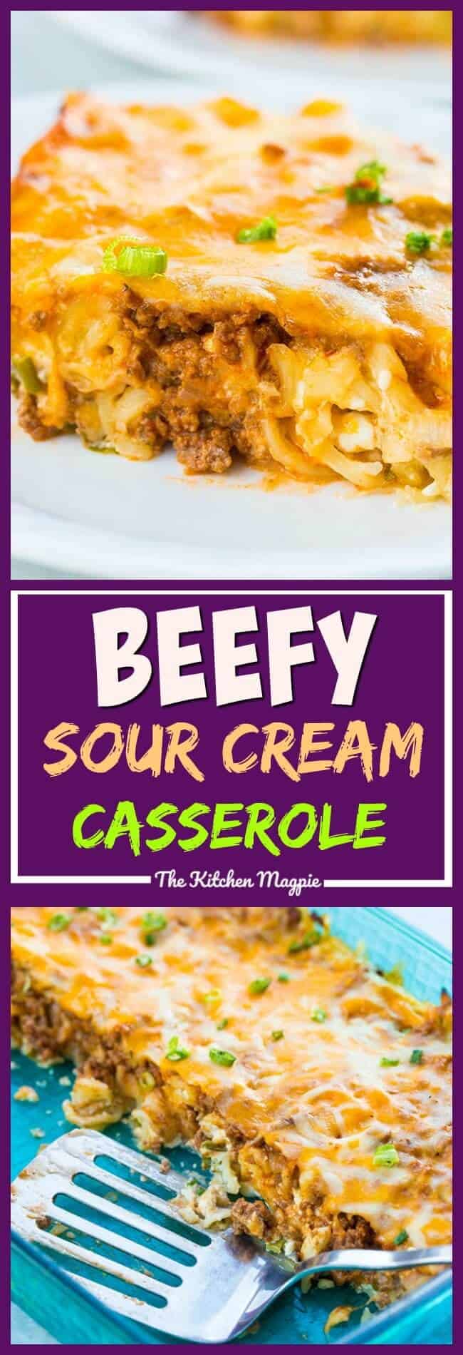  This classic Sour Cream Ground Beef Noodle Casserole is sure to be a hit with the entire family. It's easily adaptable to a lower fat version as well. #recipe #casserole #beef #sourcream #dinner #supper 