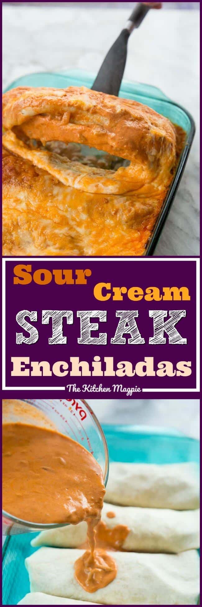These Steak Sour Cream Enchiladas are the easiest dinner ever! The whole family is going to love them! #enchiladas #steak #recipe