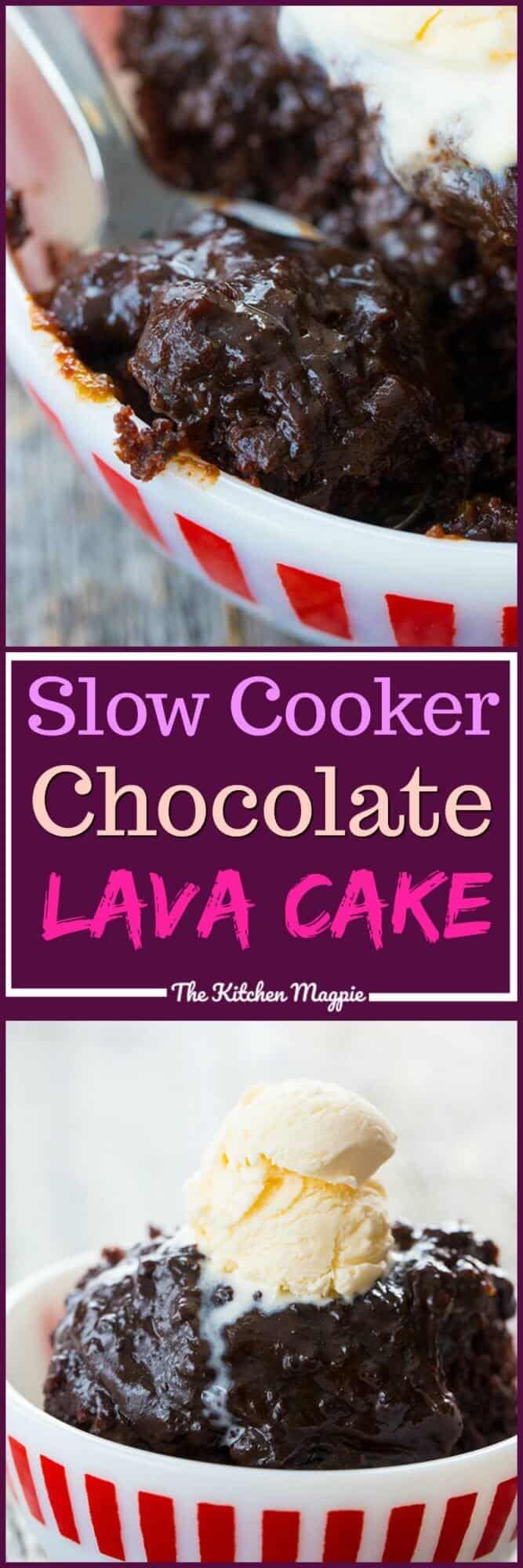  Death By Chocolate Slow Cooker Lava Cake! This is honestly the best slow cooker lava cake you are ever going to make thanks to a secret ingredient! #crockpot #slowcooker #cake #deathbychocolate #chocolatecake #dessert 