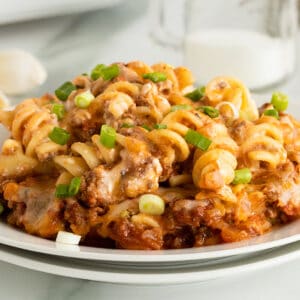 sour cream noodle bake on a white plate