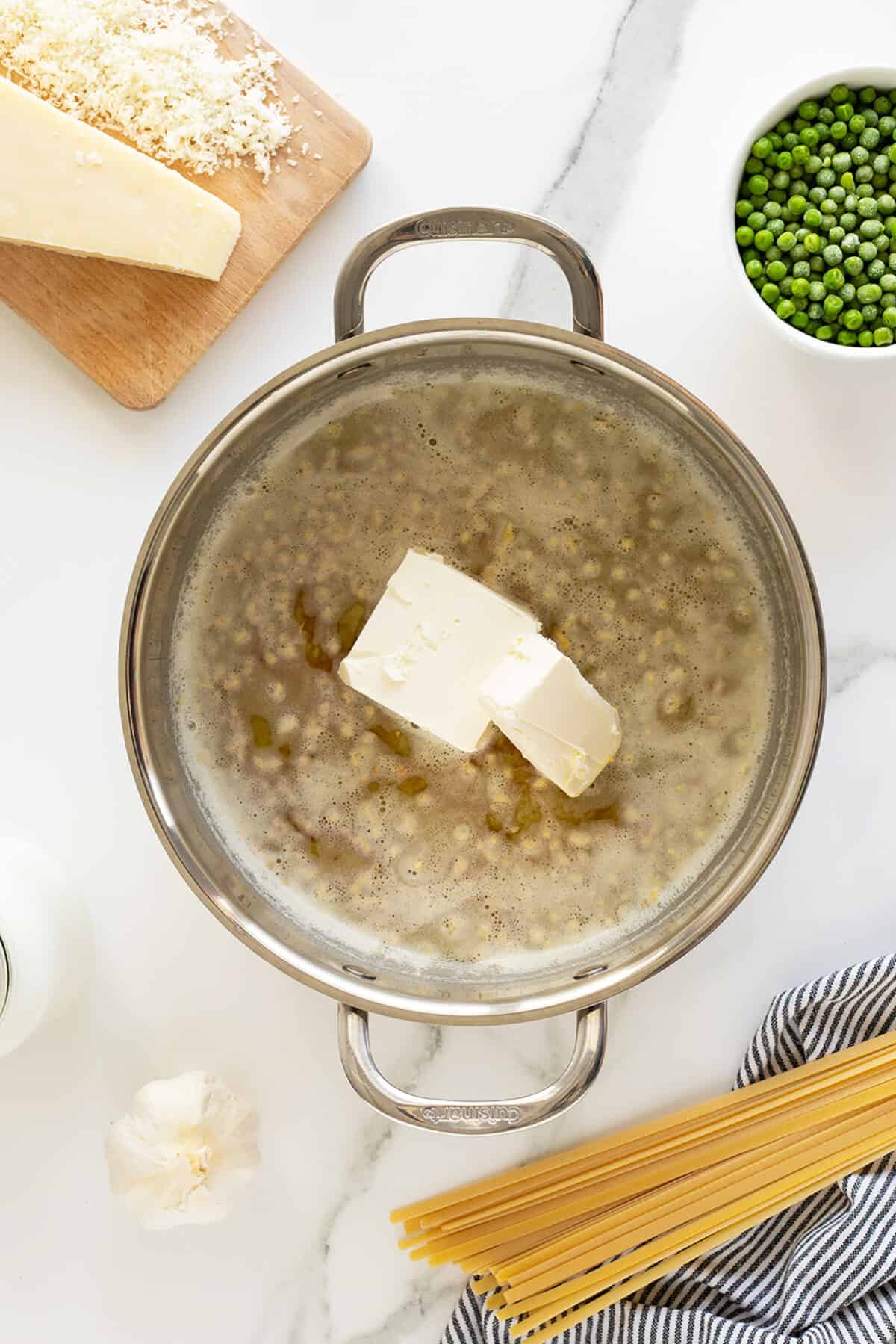 5 ingredient cream cheese Alfredo sauce melted butter and cream cheese in pot