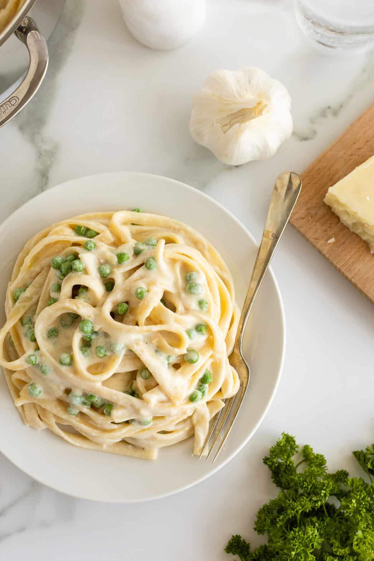 5 ingredient cream cheese Alfredo sauce on a white plate