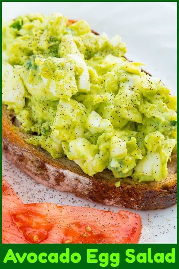 This Avocado Egg Salad can be made lighter with no mayo, making for an incredibly healthy sandwich filling or toast topping! #avocado #toast #recipe #eggsalad #avocadosalad #lowcarb #goodcarb #vegetarian #vegetables 