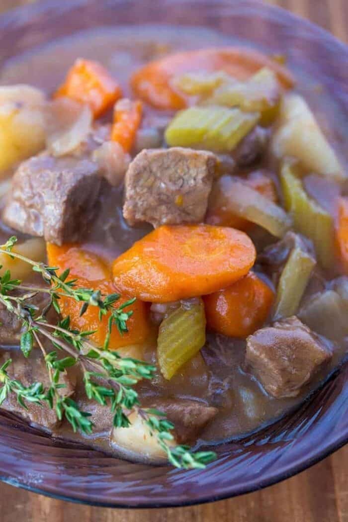 close up Beef Stew with Red Wine with fresh thyme